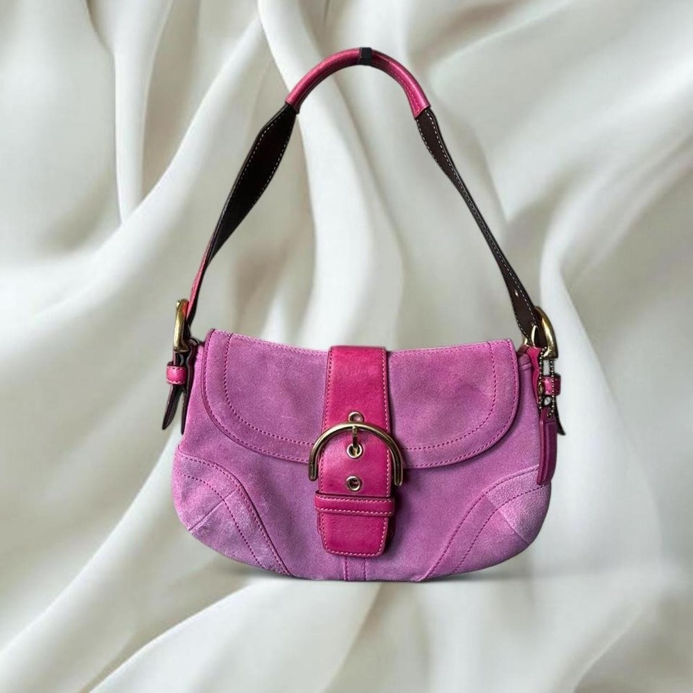 Coach soho bag hot pink suede brown‎ monogram interior y2k vintage